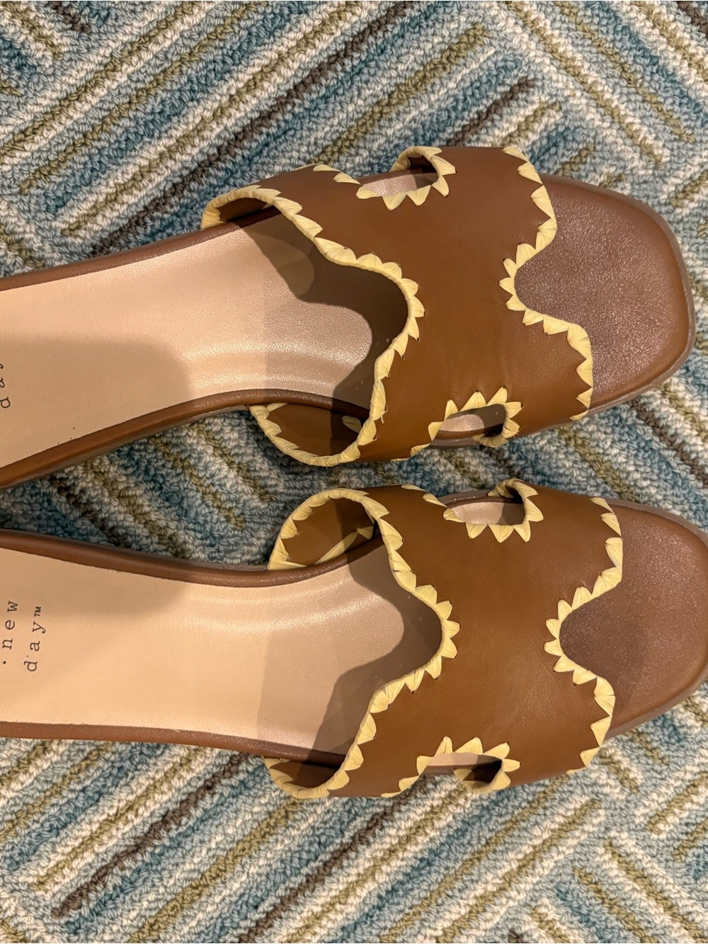 a new day Brown Slide Mules with Yellow Scalloped Trim